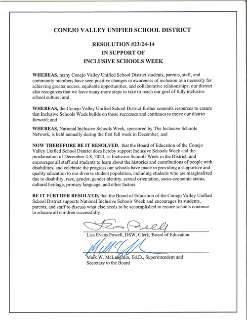 Inclusive Schools Week Resolution